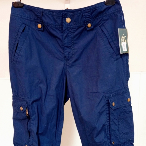 8 NEW W TAG LRL LAUREN RALPH LAUREN MIDNIGHT BLUE CROPPED CARGO PANTS - Picture 2 of 9